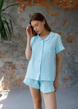 Комплект пижама натуральная муслин рубашка и штаны 20 цветов8 фото
