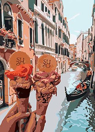 Картина за номерами морозиво у венеції strateg розміром 40х50 см gs137