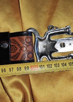 Винтажный ретро стильный кожаный ремень пояс ручная работа металл пряжка.108 см.5 фото