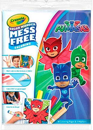 Книга-розмальовка crayola color wonder pj masks з чарівними фломастерами (75-2411)1 фото