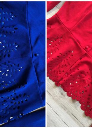 Блуза топ із ґудзиками спереду та лазерною різзю знизу з рукавами ліхтариками shein червона та синя3 фото