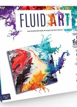 Набор для креативного творчества fluid art danko toys fa-01-01 флюид арт холст краски лак перчатки детский3 фото