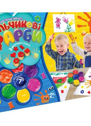 Пальчикові фарби моя перша творчість danko toys рк-01-02 набір дитячий 7 кольорів штампик наклейки для дітей