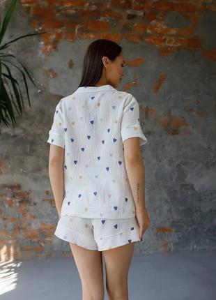 Пижама натуральная муслин комплект рубашка и шорты 22 цвета10 фото