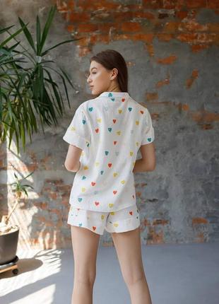 Пижама натуральная муслин комплект рубашка и шорты 22 цвета4 фото
