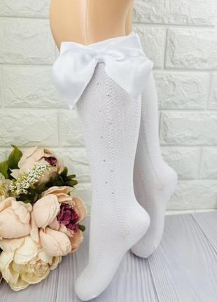 Нарядні гольфи підколінники ажурні для дівчинки з бантиком білі турецькі