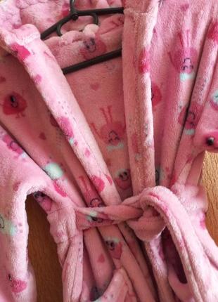Теплый розовый халат для девочки2 фото