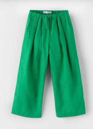 Zara брюки брюки брюки зеленые яркие широкие льняные лён 128 см 8 лет 
новые2 фото