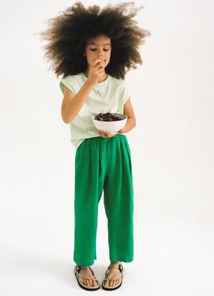 Zara штани брюки зелені яскраві широкі лляні льон 128 см 8 років 
нові1 фото