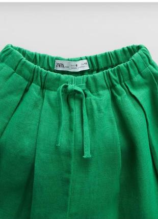 Zara штани брюки зелені яскраві широкі лляні льон 128 см 8 років 
нові3 фото