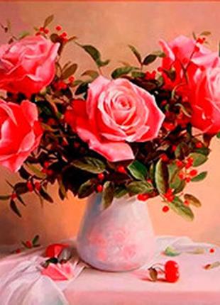 Картина за номерами квіти троянди у вазі крамниця чудес 40 x 50 см (у коробці) (lc40088)