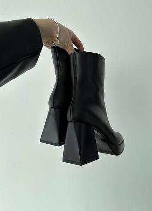 Кожаные ботильоны, осенняя обувь из натуральной кожи на устойчивом пиброре, широкий каблук и квадратный мыс носок