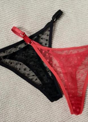 Набор стринг из сеточки в горошек с регулировкой