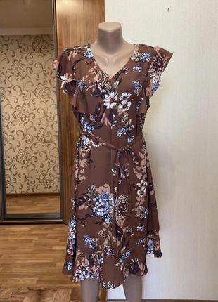 Новое шоколадное платье цветочный принт, размер 46-482 фото