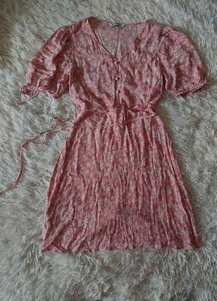 Вискозное платье в цветочный принт с поясом1 фото