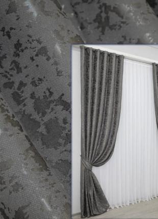 Стильні та якісні штори в вітальню льон  (2шт. 1,5х2,8м), колекція "pavliani". колір сіро-коричневий