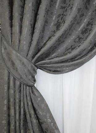 Стильні та якісні штори в вітальню льон  (2шт. 1,5х2,8м), колекція "pavliani". колір сіро-коричневий2 фото