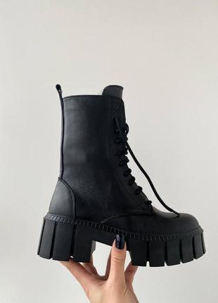 Стильные теплые ботинки женские черные,зима, демисезон, весокая подошва, кожаная/кожа-женская обувь3 фото