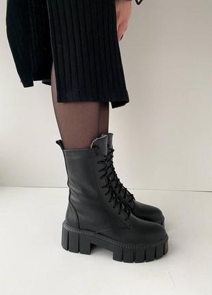 Стильные теплые ботинки женские черные,зима, демисезон, весокая подошва, кожаная/кожа-женская обувь5 фото
