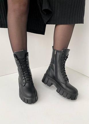 Стильные теплые ботинки женские черные,зима, демисезон, весокая подошва, кожаная/кожа-женская обувь6 фото