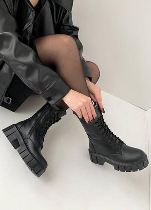 Стильные теплые ботинки женские черные,зима, демисезон, весокая подошва, кожаная/кожа-женская обувь7 фото