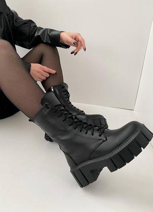 Стильные теплые ботинки женские черные,зима, демисезон, весокая подошва, кожаная/кожа-женская обувь8 фото