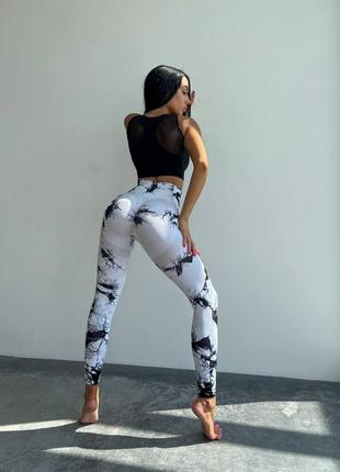 Лосины "мрамор" с push up эффектом для занятий спортом, размер s, белый2 фото