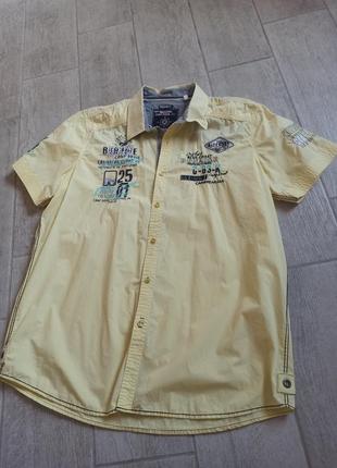 Жовта сорочка з коротким рукавом, рубашка с надписями camp david