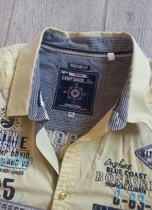 Жовта сорочка з коротким рукавом, рубашка с надписями camp david