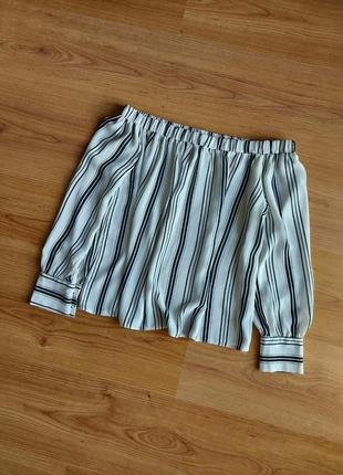 Блуза блузка в полоску длинный рукав открытые плечи резинка, р. 10