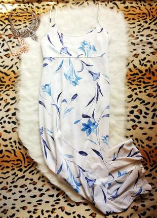 Белое платье в пол на тонких бретелях длинное лямки цветочный рисунок сарафан принт