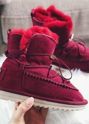 Sale! угги дутики замшевые зимние ботинки снегоходы бордо марсала красные1 фото
