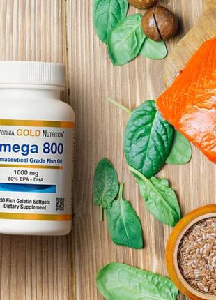 Omega 800 омега-800, риб’ячий жир фармацевтичного ступеня чистоти, 80 % епк/дгк, форма тригліцеридів, 1000 мг, 30 капсул iherb