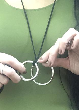 Рок украшение минимализм двойное кольцо на кожзам шнурке чокер2 фото