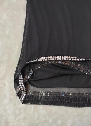 Черная нарядное вечернее туника платье мини со стразами камнями сетка стрейч сарафан4 фото