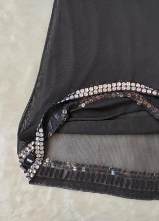 Черная нарядное вечернее туника платье мини со стразами камнями сетка стрейч сарафан5 фото