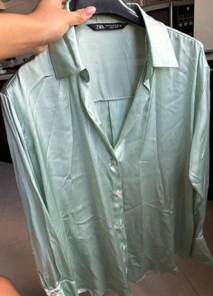 Zara блуза блузка рубашка под шелк мятная1 фото