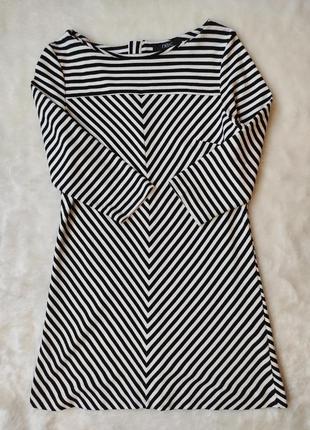 Короткое платье в полоску черное белое мини с рукавами орнаментом стрейч натуральное батал next3 фото