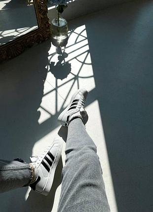 Кожаные кроссовки adidas superstar white black адидас суперстар3 фото