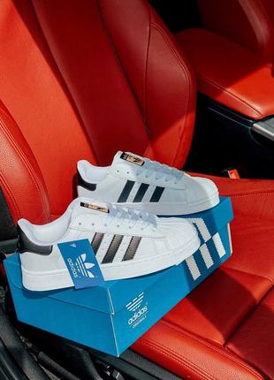 Кожаные кроссовки adidas superstar white black адидас суперстар4 фото