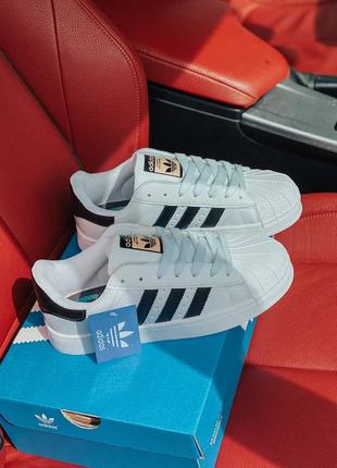 Кожаные кроссовки adidas superstar white black адидас суперстар6 фото