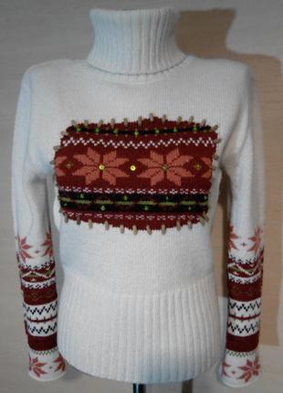 Укороченный теплый свитер с орнаментом  турция