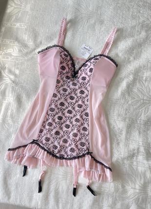 Рожева/чорна нічна сорочка, пеньюар від ann summers у розмірі s-m (40-42 eur)1 фото