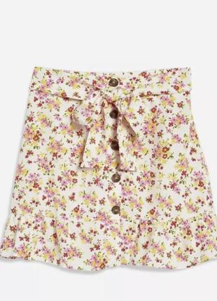 Красивая юбка мини на пуговицах принт цветы л 121 фото
