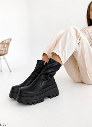 Ботинки сапоги деми экокожа черный3 фото