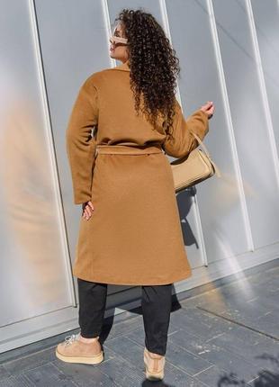 42-64 демисезонное женское пальто ниже колен на запах на подкладке шерсть кэмел4 фото