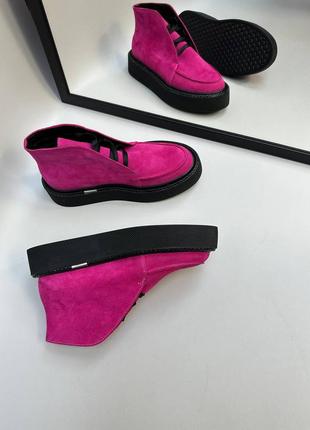 Розовые фуксия замшевые ботинки лоферы высокие7 фото