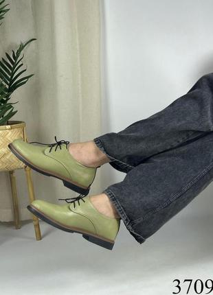 Туфли оливковые кожаные2 фото