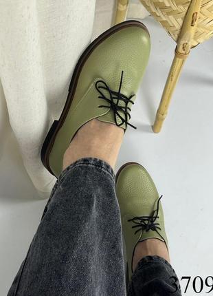 Туфли оливковые кожаные3 фото