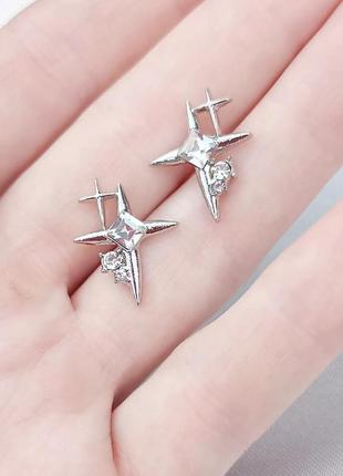 Сережки-гвоздики зі сріблястим хрестом і зіркою2 фото